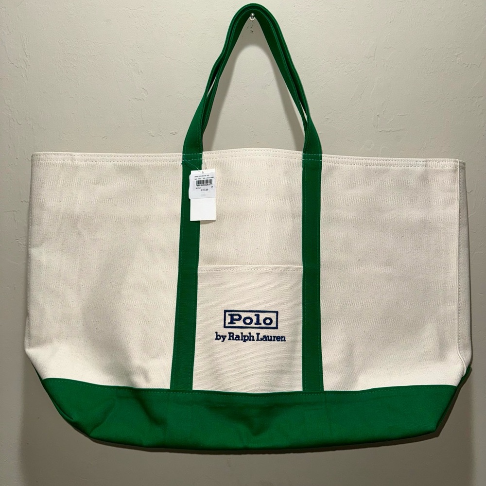 Polo Ralph Lauren Green and White Tote Bag